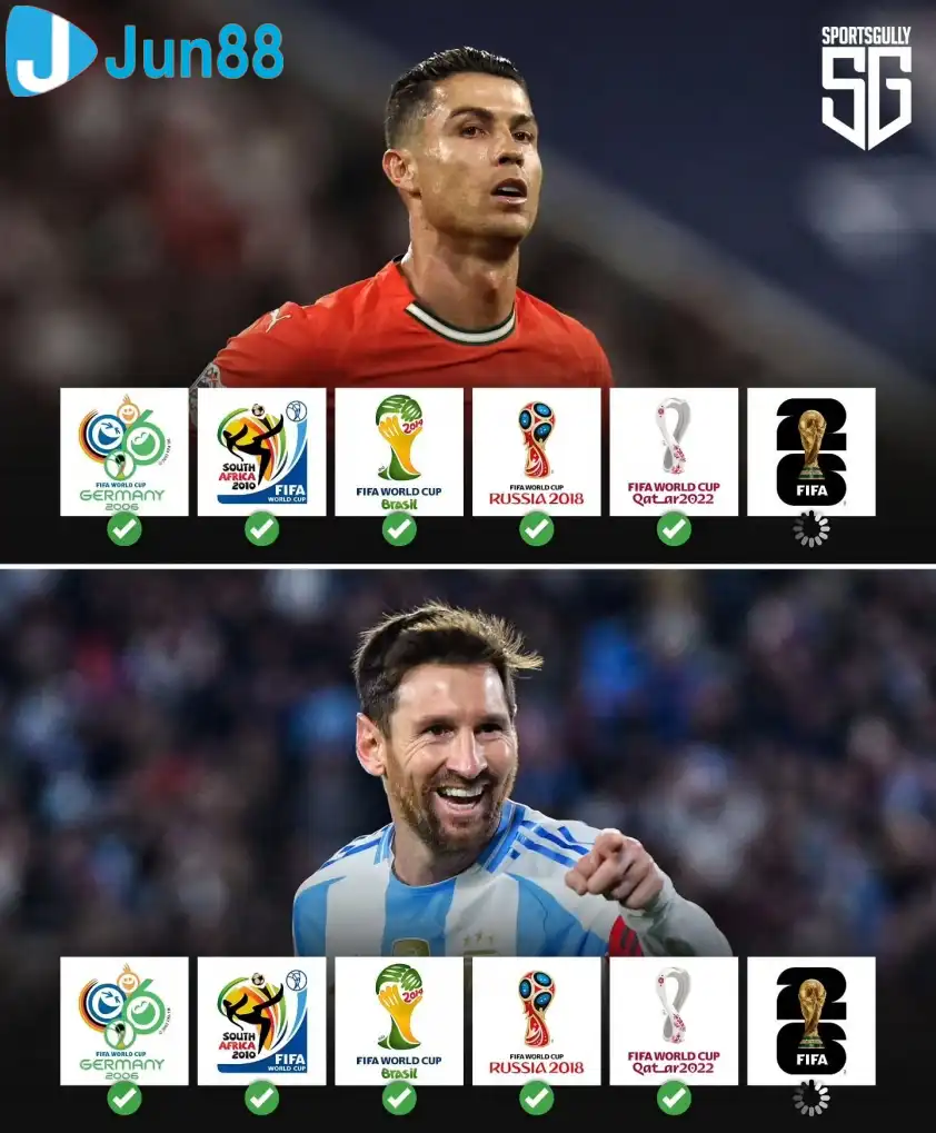 Nếu Ronaldo và Messi chơi tại World Cup 2026, họ sẽ trở thành những cầu thủ đầu tiên góp mặt trong 6 kỳ World Cup